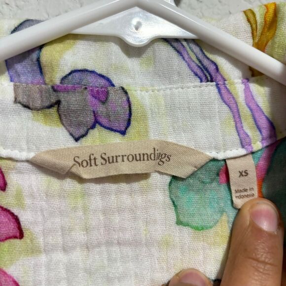 Soft Surroundings Escambia Gauze Tunic Shirt Multi XS Painterly Floral Collared - Picture 3 of 7